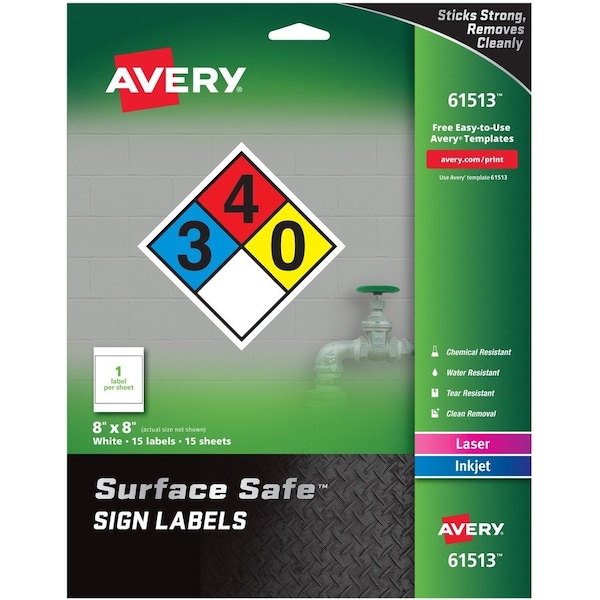 Avery Label, Sign, Rem, 8X8, Wht, 15Pk AVE61513 - main